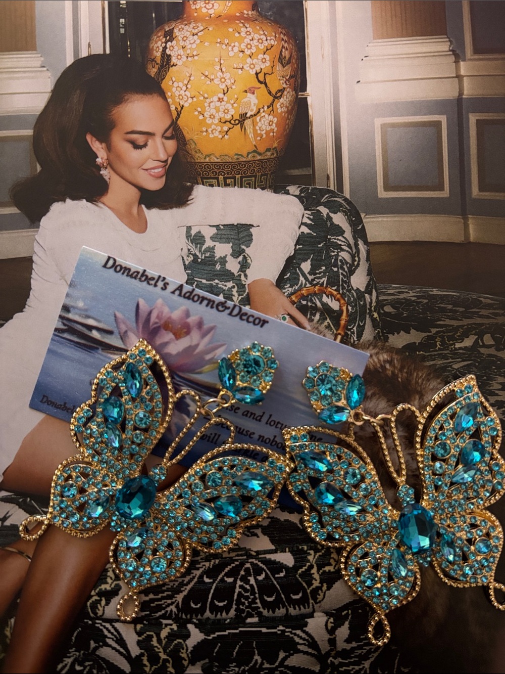 Rhinestones Butterfly Statement Earrings